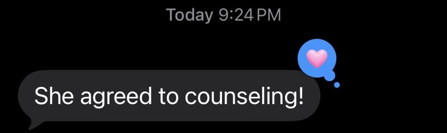 A client text: she agreed to counseling